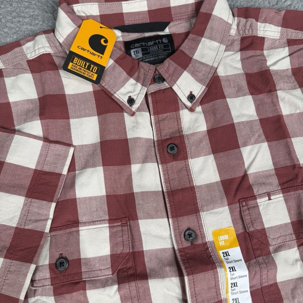 Carhartt Shirt Mens 2XL Tall Red Plaid Loose Fit Midweight Short Sleeve 106140 - Picture 1 of 12